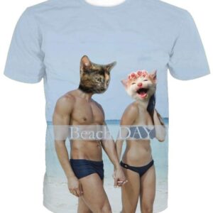 Beach Day Cat Couple 3D T-shirt - All Over Apparel - T-Shirt / S - www.secrettees.com