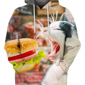 Cat vs Hamburger - All Over Apparel - Hoodie / S - www.secrettees.com