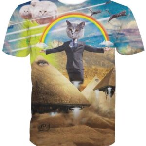 Pawtician Politician Rocket Pyramids Cat UFOs Rainbows 3D T-shirt - All Over Apparel - T-Shirt / S - www.secrettees.com